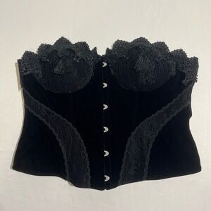 Punk Rave Gothic Lace Up Top Corset Boned Black Velvet Steampunk XL-2XL Womens